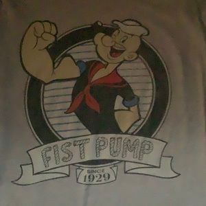 Popeye grey fist pump bicep graphic tee funny logo gym drip  jersey shore sailor